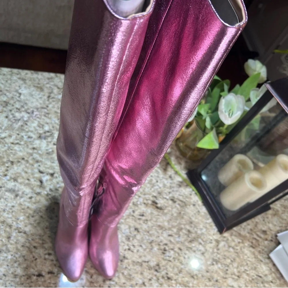 Brian Atwood x Express Metallic Over The Knee Heeled Boots 8.5
